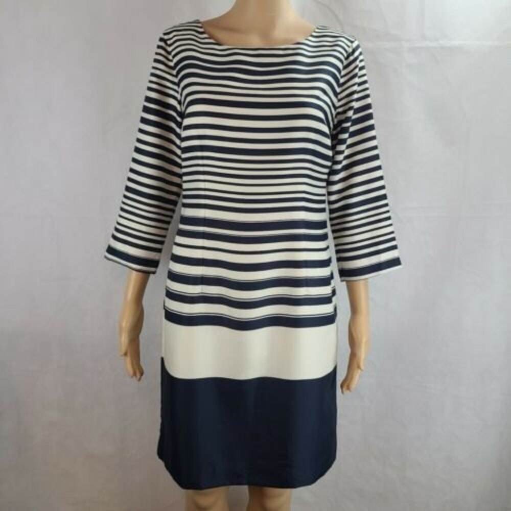 The Limited Women's (4) Navy Blue & Ivory Striped 3/4 Sleeve Lined Sheath Dress